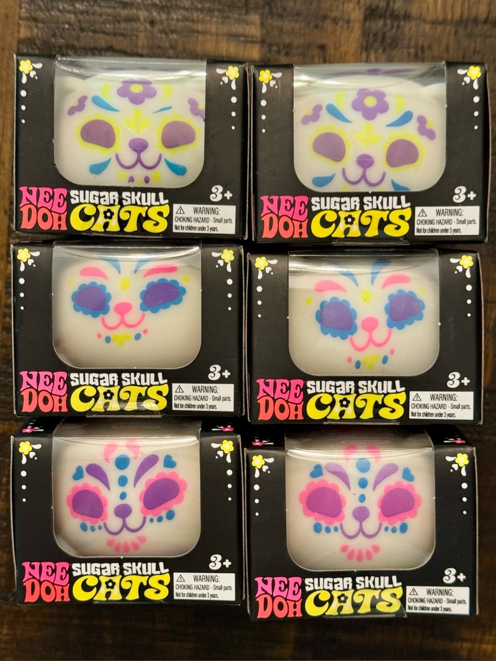 NeeDoh Sugar Skull Cats Squishy Toy Set - White with Pink, Purple, Blue Accents